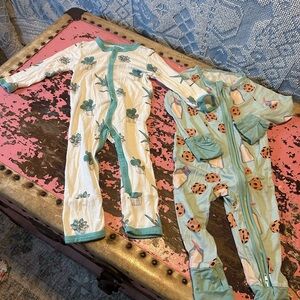 LOT of 2 BAMBOO Pajama Sets - KYTE Succulent & Milk/Cookies sz 3-6 Mo - RARE